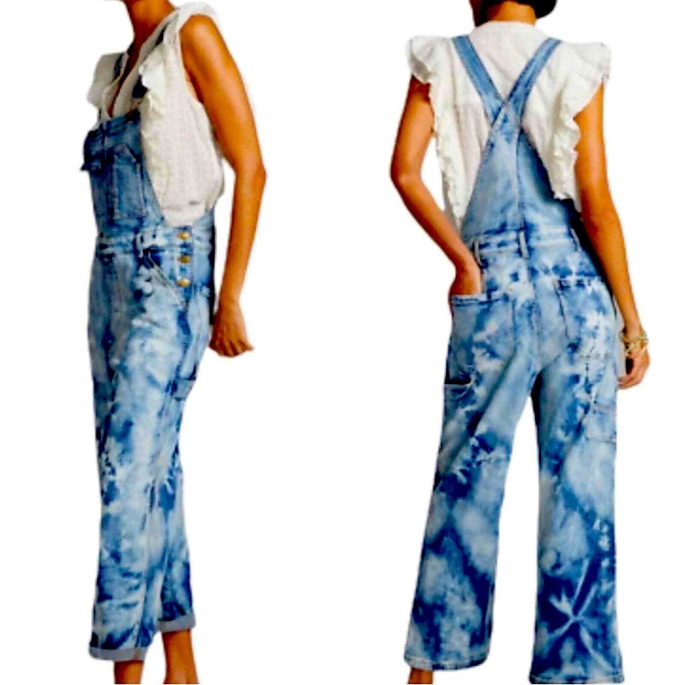 Pilcro Anthropologie Acid Wash Overalls Denim Jeans Wide Leg Crop Carpenter